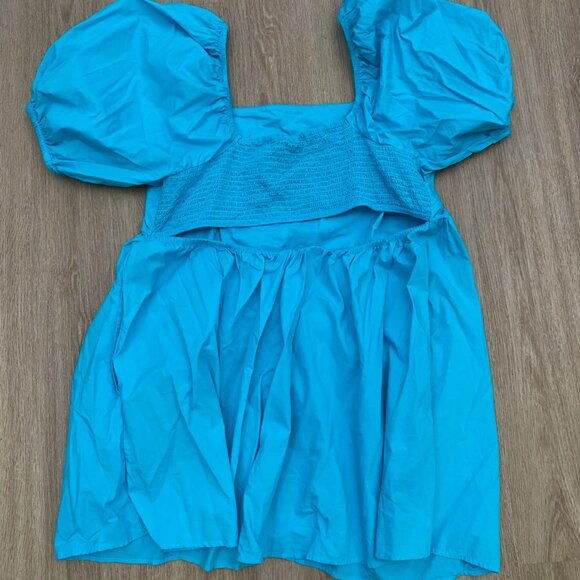 A New Day Mini Dress Puff Sleeves Smocked Cut Out Back Blue Womens Size XXL - Picture 10 of 15